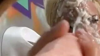 Nice blonde having a bukkake at the hole