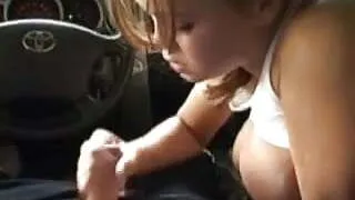 Brandy strokes cock while on the car