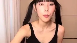 Asian babe sucking and jerking two hard dicks