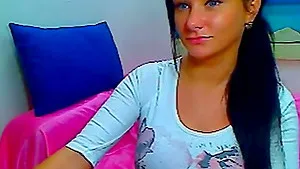 Sexy hot busty brunette babe teasing on webcam