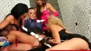 Group of lesbians playing with toys