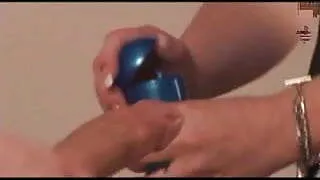 Girl pushes tube in his dong