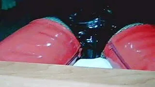 Thigh High Boots Red and Body Pvc Black...