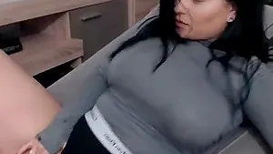 Hot brunette masturbating her boobs jiggle around