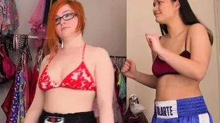 Redhead and brunette lesbians make out