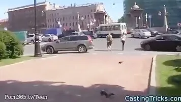 Tiny boobed brunette fucked on casting