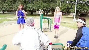 Horny old guy makes teen cum a lot