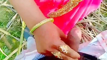 Horny Wife Masturbates and Hard Fucks Husband Outdoors