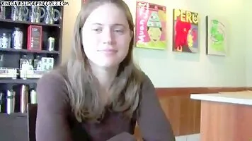 Two teen girls scat in the toilet cafe