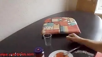 Woman scat in husbands bowl