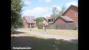 The woman sat down and pee