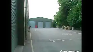 Girl pissing near the hangars