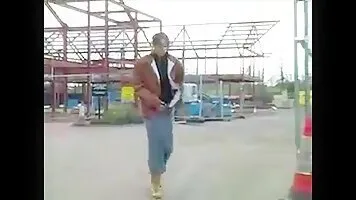 Babe pissing around construction