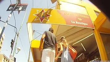 Candid street upskirt with Asian skinny babe