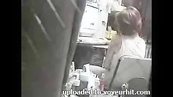 Lusty amateur sitting on chair masturbating on security cam