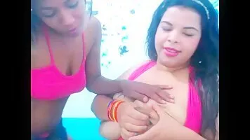 Ebony latina sucks huge lactating tits of her friend