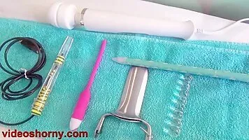 Female Peehole Playing, Sounding Urethral Insertion with Endoscope Cam