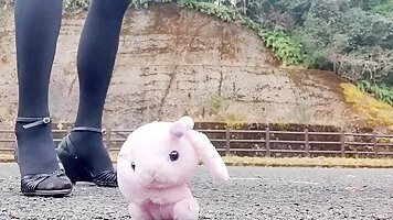 Japanese crossdress soft toy crush fetish public