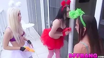 Three Cosplay Sluts Dressed as Aliens Riding One Big Cock - Cosplay Porn Tube