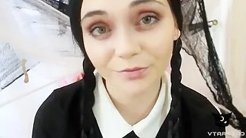 Sexy Wednesday Addams Cosplayer JOI and Masturbation