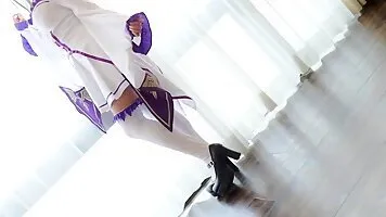 Sexy Japanese Babe Cospaying Emilia from ReZero Showing Off Her Tits