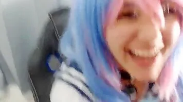 Rocker chick cosplaying Japanese schoolgirl sucking cock like a pro