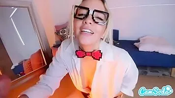 Nerdy schoolgirl Anastaxia Lynn gives you sloppy tearfully blowjob