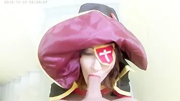 Megumin Deepthroats a Dick And Gets Facial POV