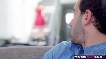 Hot maid cosplayer hired by stepmom for threesome with son