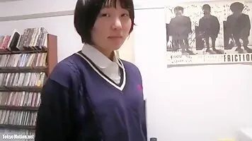 Japanese Schoolgirl cosplayer strips for passionate fuck