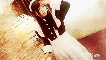 Japanese Maid cosplayer fingering her pussy on her masters bed