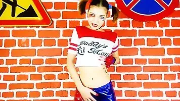 Harley Quinn Cosplayer Fucking Her Tight Pussy Hard With a Pink Vibrator