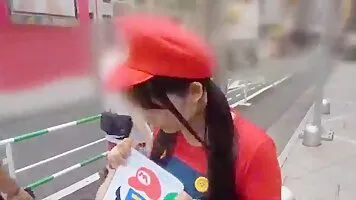 Japanese babe cosplaying Mario getting fingered and fucked