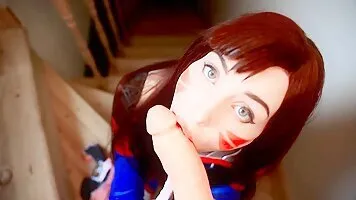 D.Va cosplayer sucks off a dildo