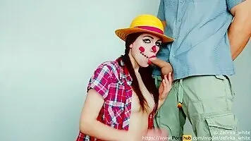 Clown Girl Cosplayer Gives Deepthroat Blowjob And Gets Cum All Over Her Face