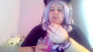 Chubby Neko Cosplayer Fucks Herself with Dildo