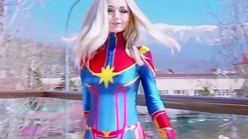 Avergers Captain Marvel Cosplayer Fucked From Behind And Takes Huge Cum Load In Her Slutty Mouth