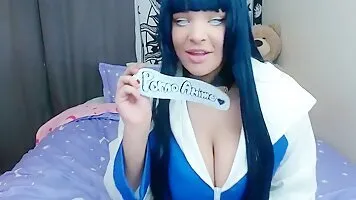 BBW Hinata from Naruto Cosplayer Stripping And Playing With Her Pussy And Big Boobs