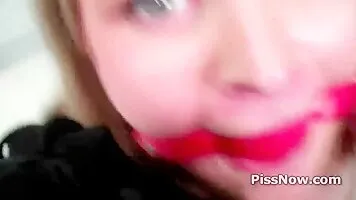 Wonderful piss whore Natalia pisses her jeans for the master