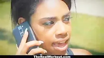 Big boobed ebony cutie is ready to test a fine white schlong, shes surely loves it!